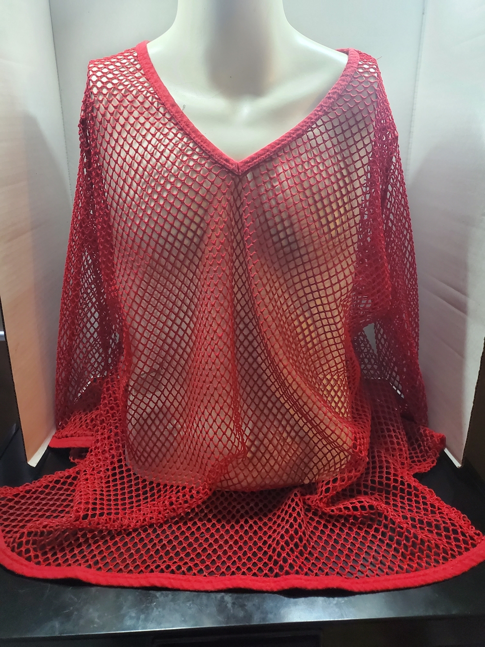 Veranesi Red Open-Knit V-Neck Swim Coverup